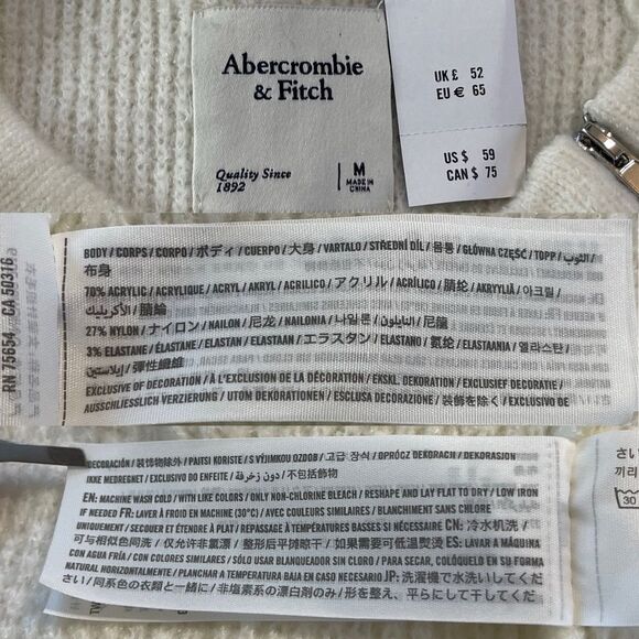 Abercrombie & Fitch Crewneck Knit Sweater | Zip Shoulder Cream NWT - Picture 7 of 11